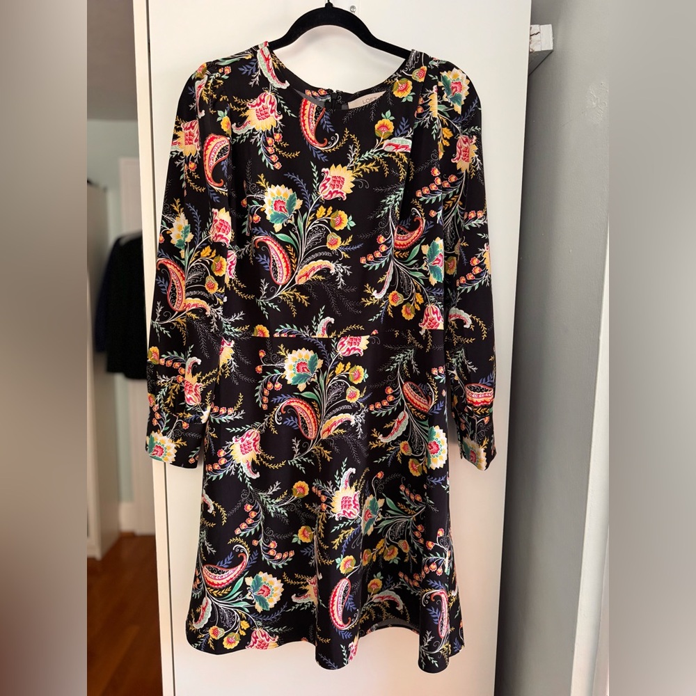 LOFT Pink and Orange A-line Long Sleeve Dress
